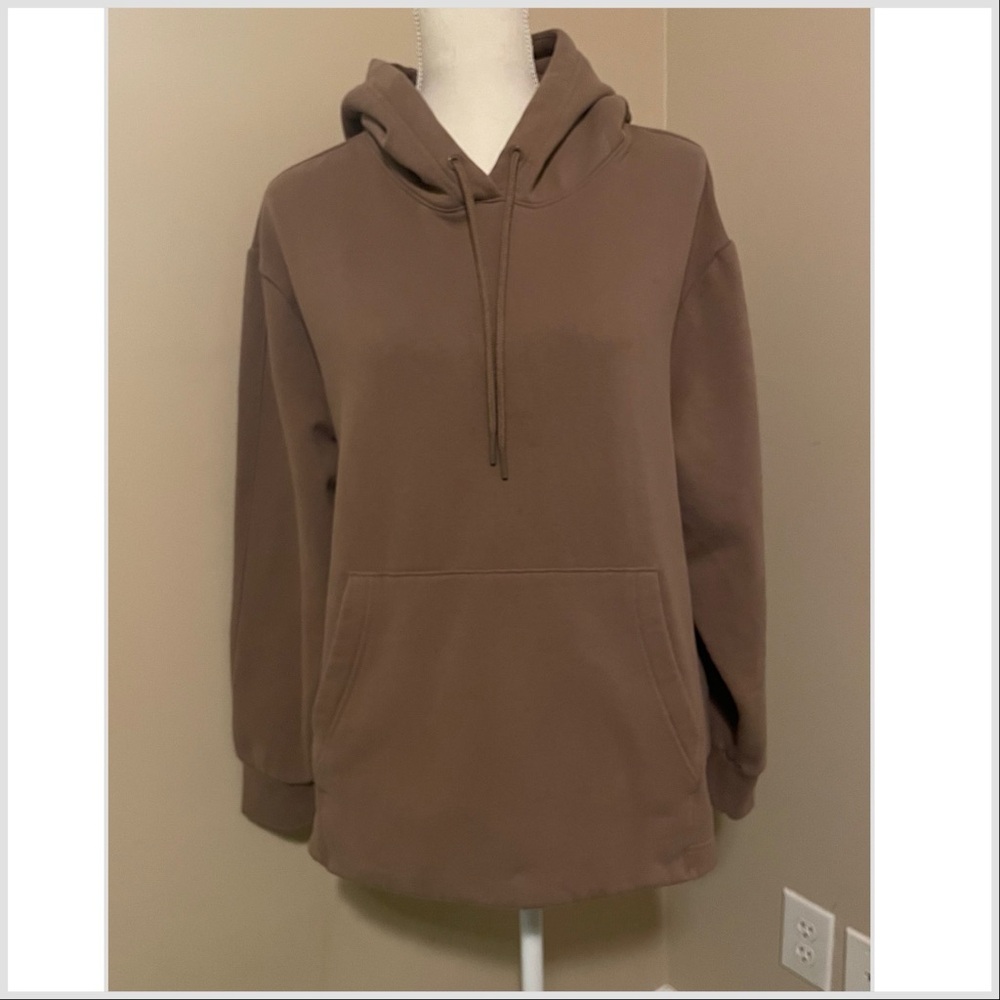 Athleta Brown Fleece Hoodie Pullover Sweatshirt Womens Size L Soft Cozy